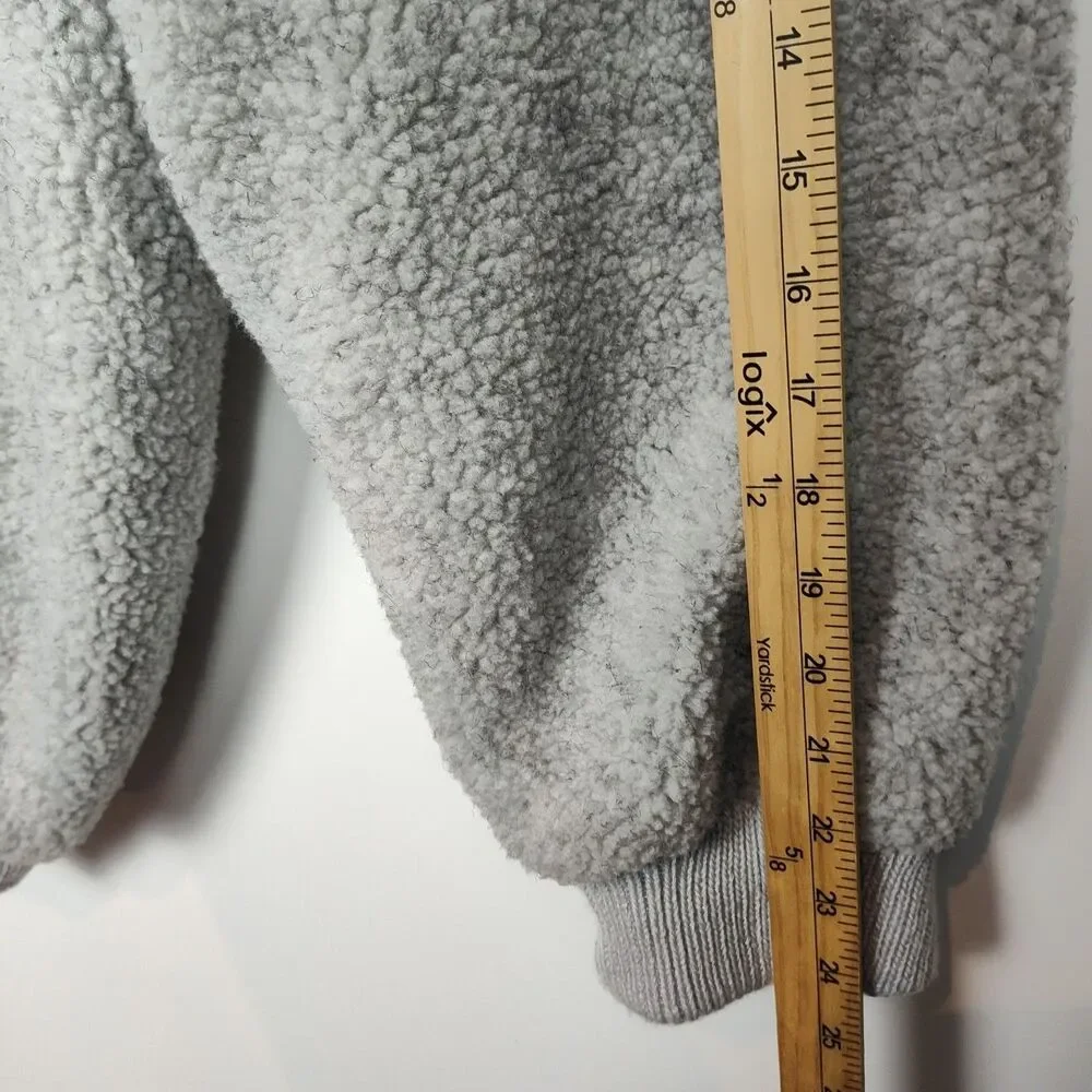 Roaman's Teddy-Bear Jacket Women's 1X 22/24 Gray‎ Full-Zip Pockets Wide Collar
